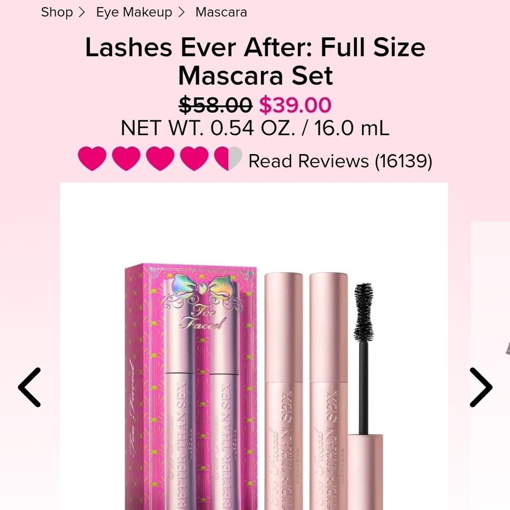 Too Faced Lashes Ever After Mascara Set Of 2 RETAIL $58 Now $39 NWTs - Picture 3 of 4